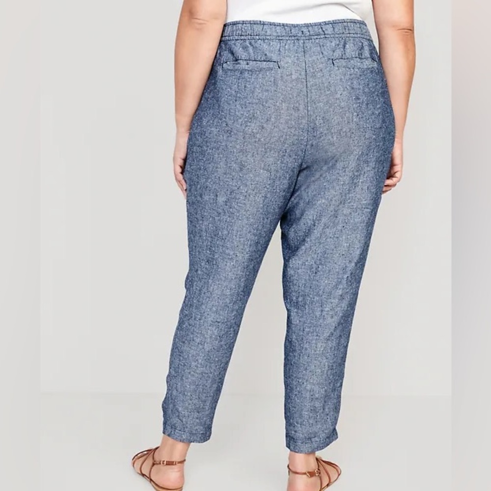 High waisted linen blend chambray cropped pants, size 3x